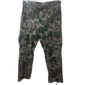 Vintage Mossy Oak Green Leaf Camo Chamois Cargo Pants Sz L See Repair